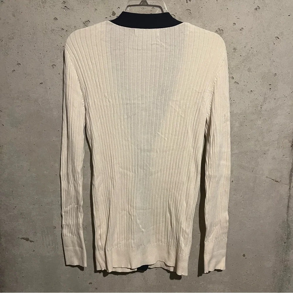 Old Navy Size L Beige Navy Grandpa Sweater V Neck Long Cardigan Ribbed Stretch - Picture 6 of 8